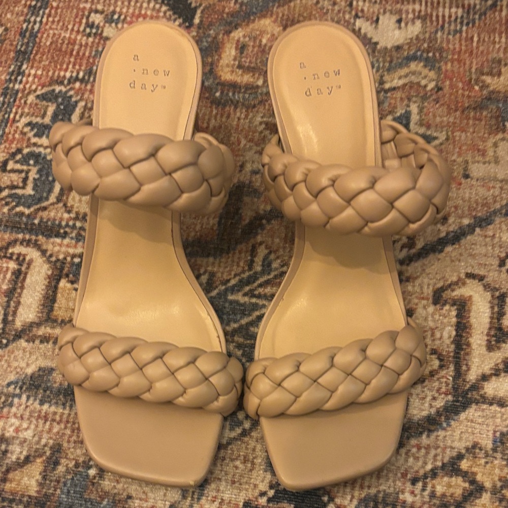a new day Braided Double-Strap Slide Heels in Beige